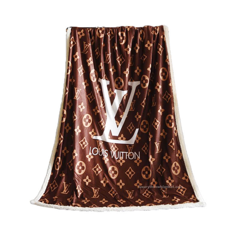 Louis Vuitton White Logo Brown Blanket Fleece Home Decor Special
