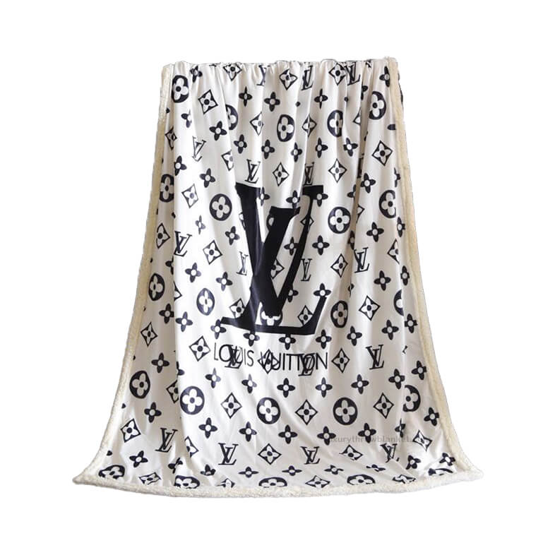 Hot] Louis Vuitton Luxury Brand white and gray Fleece Blanket